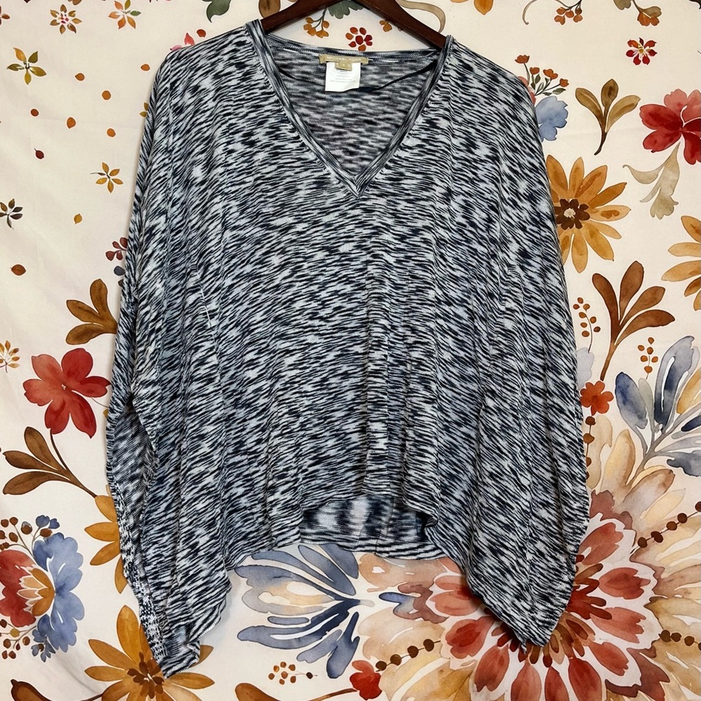 Michael Kors S Grey Black Vneck Space Dye Seamed Cape Poncho Work Office Fall